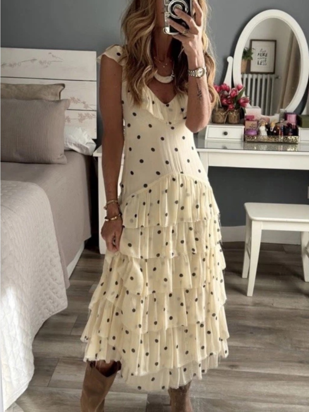 Zara Cream Maxi Dress with Black Polka Dots - Picture 4 of 6